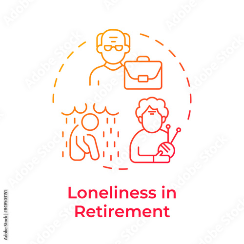 Loneliness in retirement red gradient concept icon. Retirees, anxiety. Depression, solitude. Round shape line illustration. Abstract idea. Graphic design. Easy to use in infographic, presentation