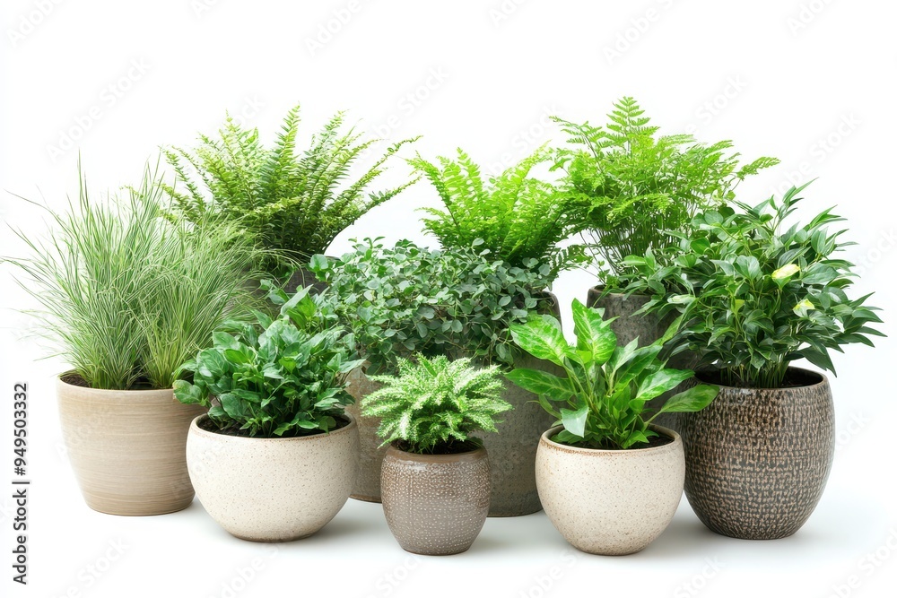 A collection of various potted plants in decorative pots, showcasing greenery and nature. A collection of various potted plants in decorative pots, showcasing greenery and nature.