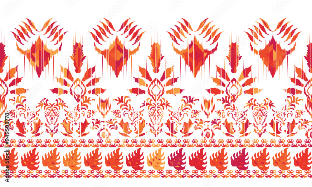 Fototapeta premium Ikat seamless pattern,geometric design,motif ethnic handmade, Ikat ethnic tribal,boho colors seamless wallpaper. for background,fabric,wrapping,clothing,wallpaper,Batik,carpet,embroidery style.