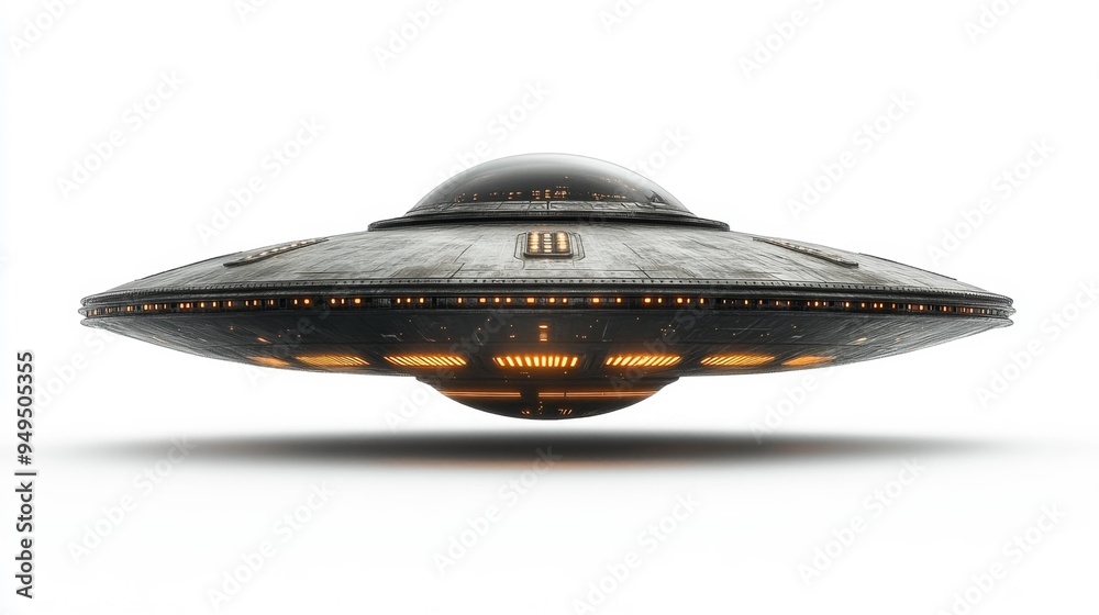 Futuristic UFO Hovering on White Background Generative AI Futuristic UFO Hovering on White Background Generative AI