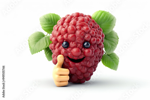 Smiling Mulberry Fruit 3D Character Giving Thumbs Up Gesture Playful and Cheerful Design for Fruit Lovers and Healthy Eatin photo