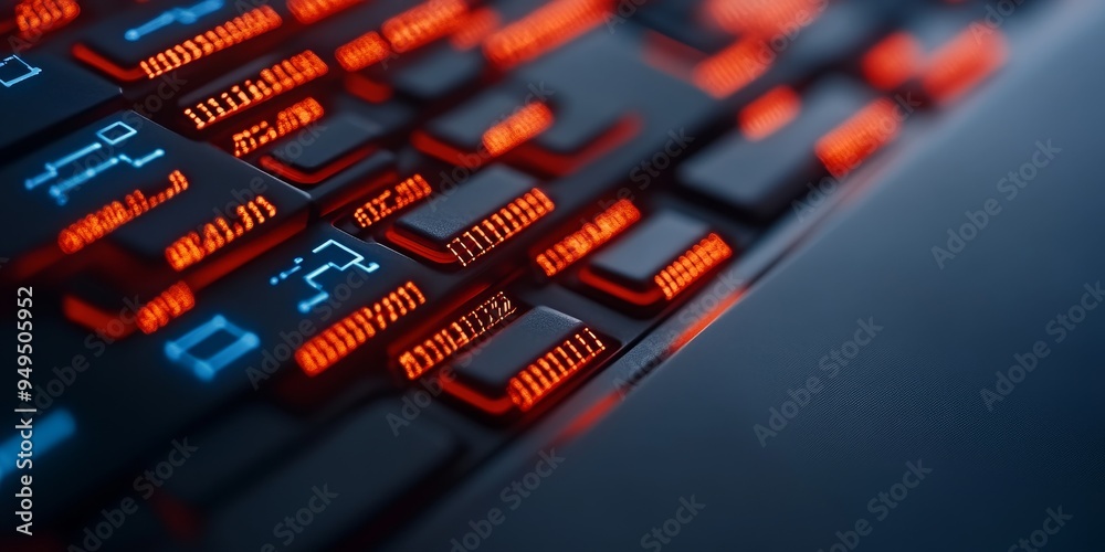 close-up macro shot of illuminated rgb keyboard keys - technology innovation and futuristic digital design close-up macro shot of illuminated rgb keyboard keys - technology innovation and futuristic digital design