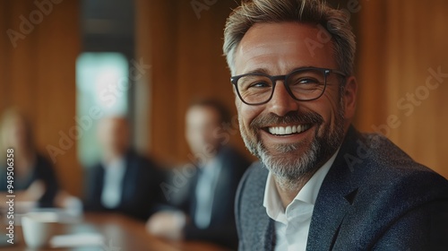 Happy businesspeople having a meeting in a boardroom