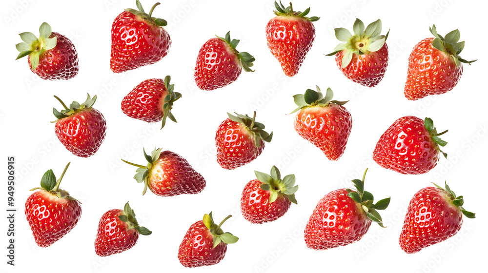 A set of fresh red strawberries, ideal for desserts, snacks, and adding a sweet touch to dishes..