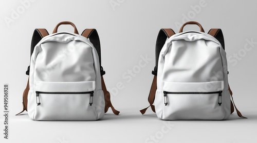 Pair of White Backpacks with Brown Straps Generative AI