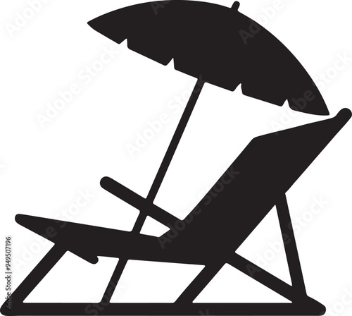 Silhouette of beach chairs and umbrellas vector illustration