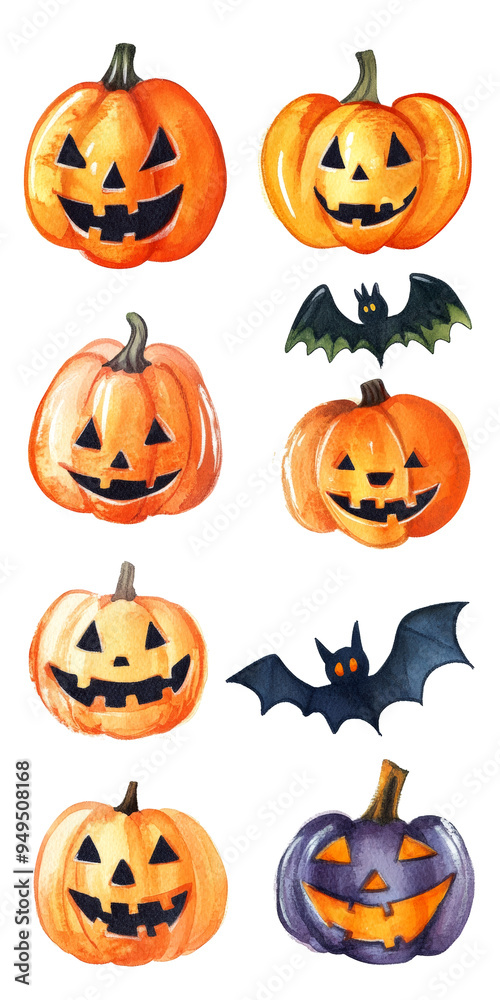 Set Halloween cute pumpkin with a scary face art illustration Set Halloween cute pumpkin with a scary face art illustration