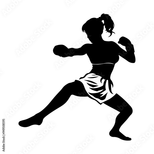 Female Kung fu Fighter vector silhouette isolated white background