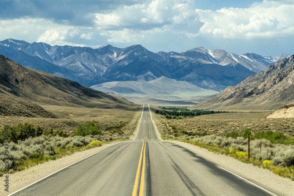 Naklejka premium Landscape with road and mountains , ai