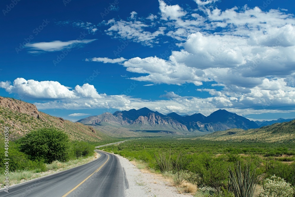 Naklejka premium Landscape with road and mountains , ai