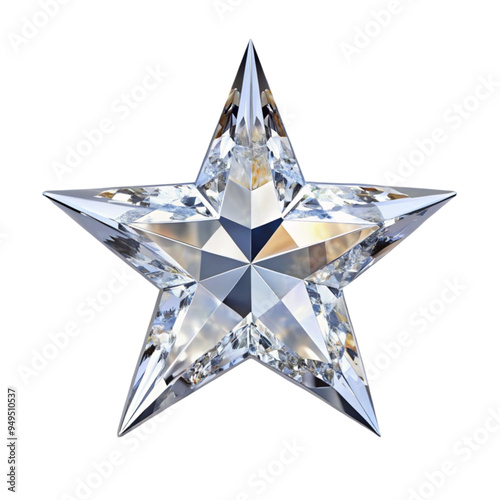Brilliant standing diamond star isolated on transparent background
