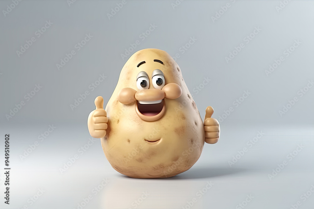 Smiling Potato 3D Character Giving Thumbs Up Gesture Playful and Cheerful Design for Vegetable Lovers and Comfort Food Inspiration Smiling Potato 3D Character Giving Thumbs Up Gesture Playful and Cheerful Design for Vegetable Lovers and Comfort Food Inspiration