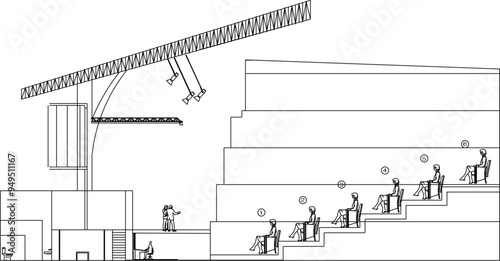 Vector illustration silhouette design detail background layout site plan view of performance hall with many spectators