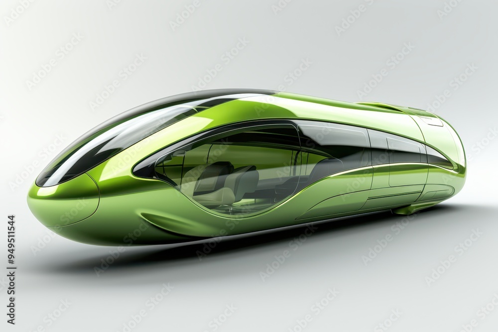 Green Bullet Train of the Future: A sleek and modern green bullet train design concept, emphasizing speed, innovation, and sustainability in transportation.