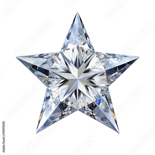 Brilliant standing diamond star isolated on transparent background