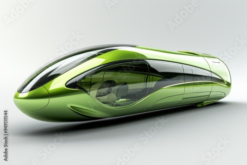 Obraz na płótnie Green Bullet Train of the Future: A sleek and modern green bullet train design concept, emphasizing speed, innovation, and sustainability in transportation. w salonie