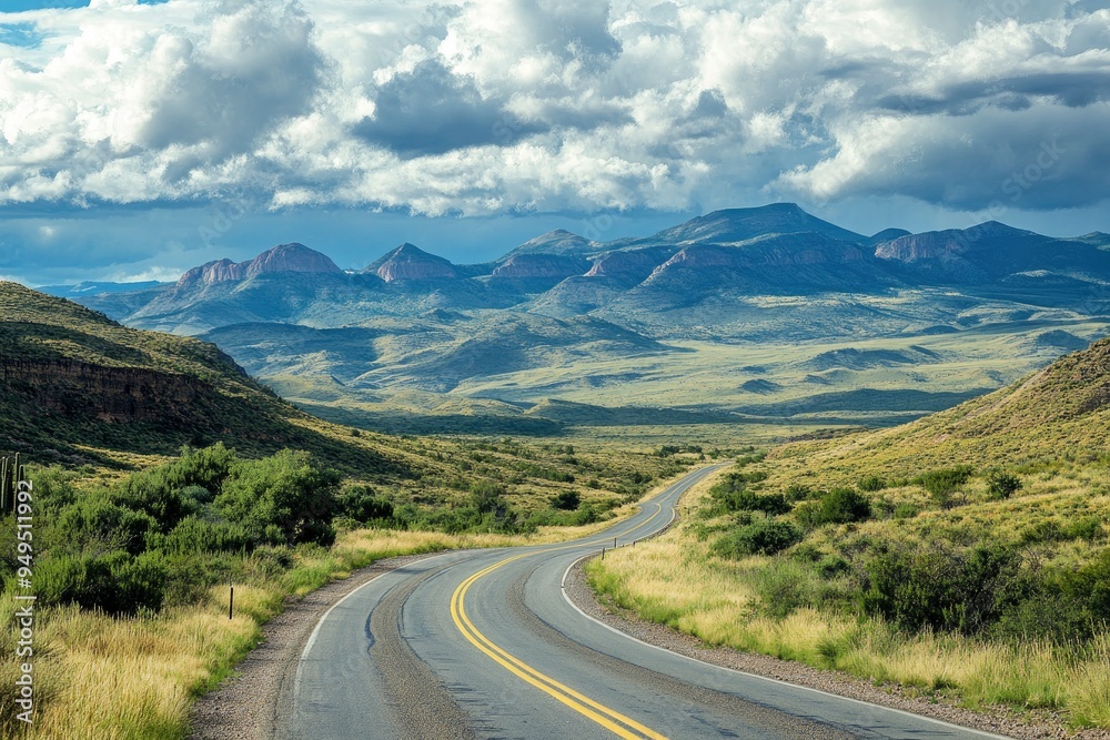 Naklejka premium Landscape with road and mountains , ai