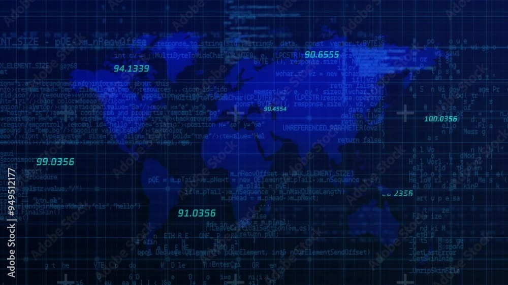 World map with coordinates and data processing animation World map with coordinates and data processing animation