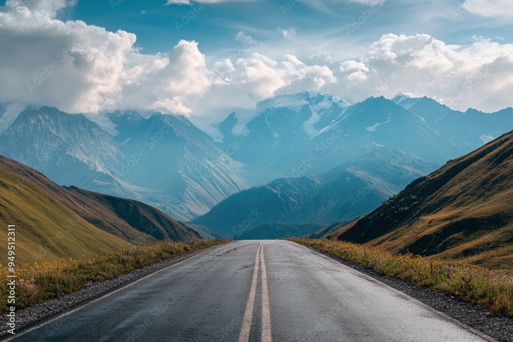 Naklejka premium Landscape with road and mountains , ai