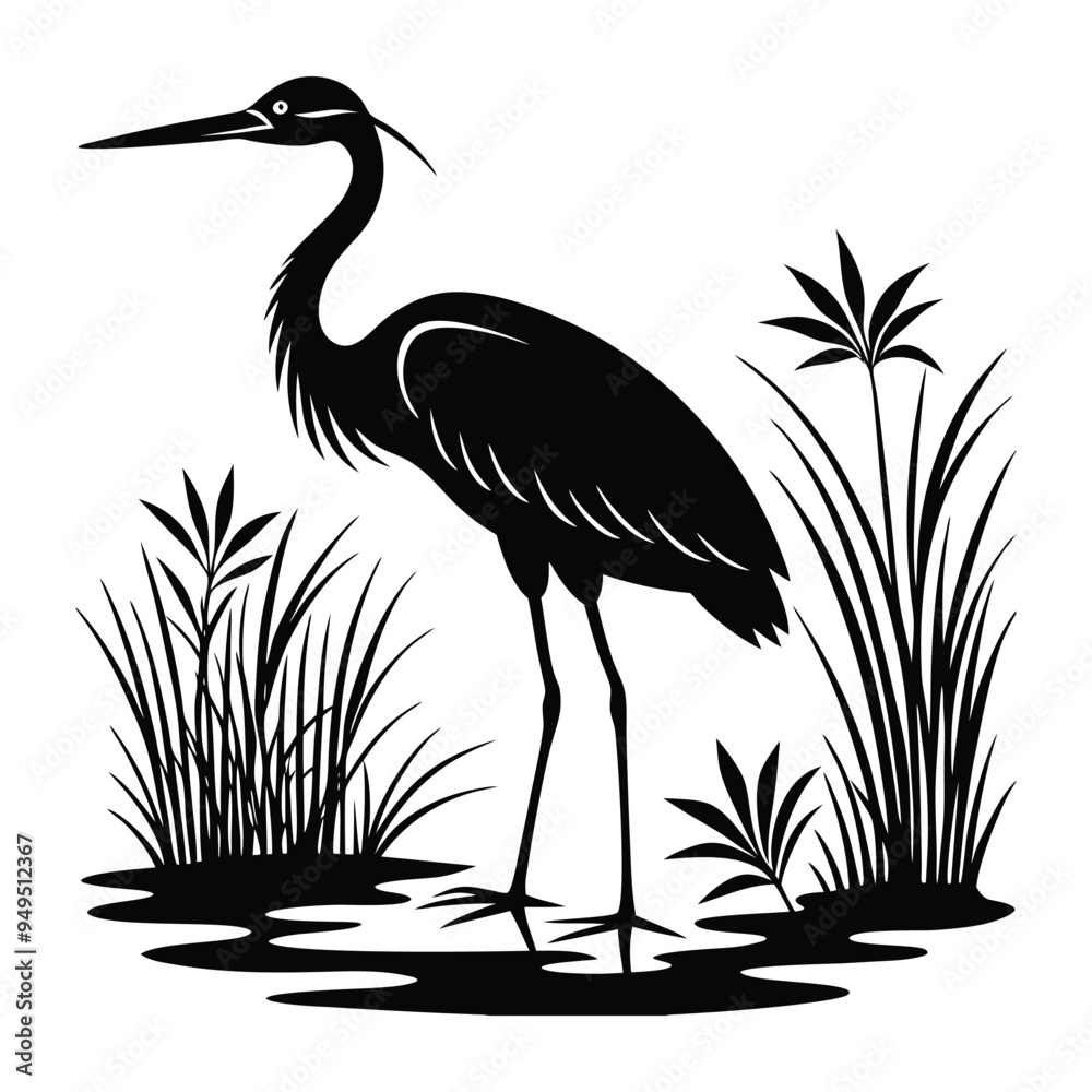 Fototapeta premium Heron black silhouette, Minimalist Heron Icon Design Black Vector Heron Symbol, Heron Profile Logo