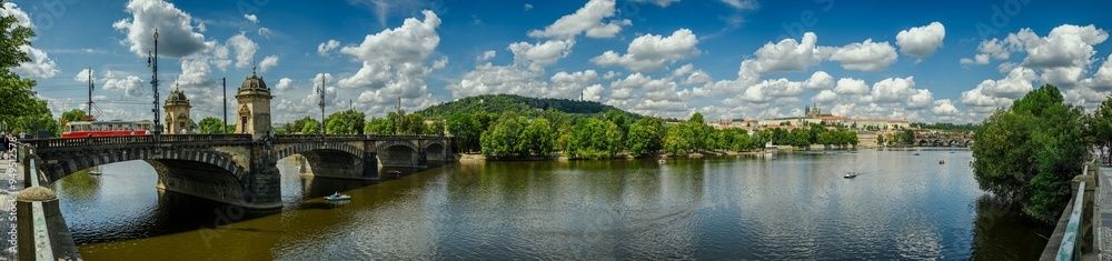 prague panorama over vltava with bridges towards petrin and hradcany castle prague panorama over vltava with bridges towards petrin and hradcany castle