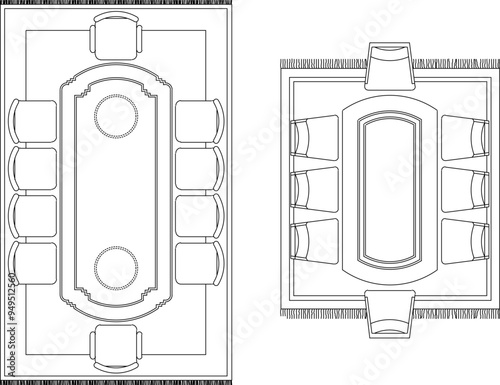 Vector illustration sketch of silhouette design detail of dining room table and chairs furniture for entertaining guests