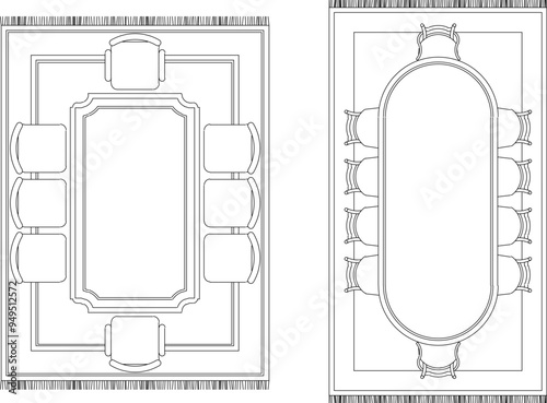 Vector illustration sketch of silhouette design detail of dining room table and chairs furniture for entertaining guests