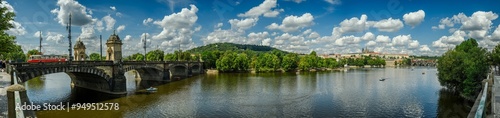 prague panorama over vltava with bridges towards petrin and hradcany castle