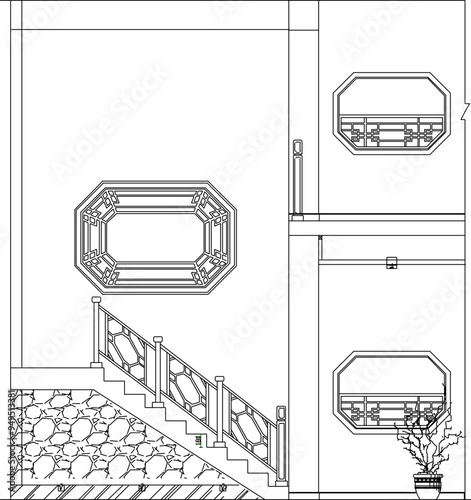 Vector illustration silhouette sketch of interior architecture design of classic vintage ethnic traditional chinese modern minimalist home furniture