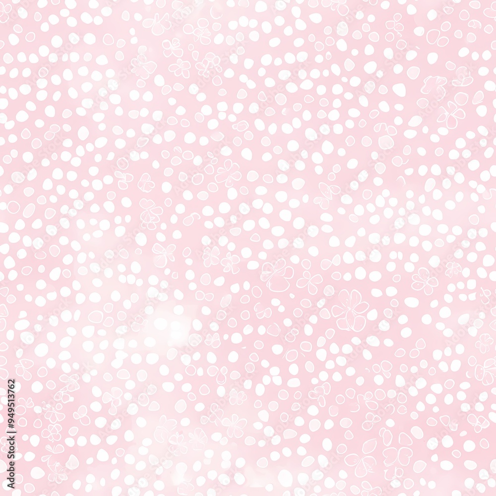 Soft pink pattern with white floral and dot designs. Soft pink pattern with white floral and dot designs.