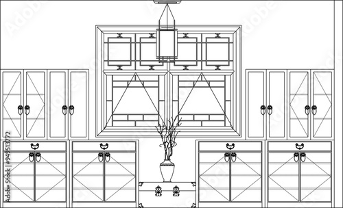 Vector illustration silhouette sketch of interior architecture design of classic vintage ethnic traditional modern minimalist home furniture