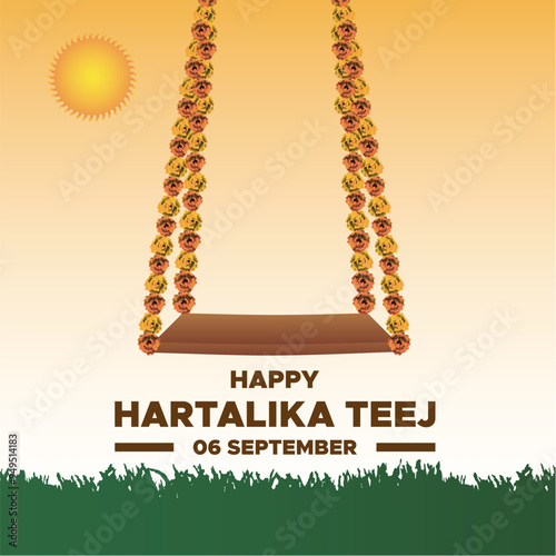 Hartalika Teej,6 September, Hartalika Teej held on 6 September, greeting card, social media post design template, Hartalika Teej stock or vector illustration.