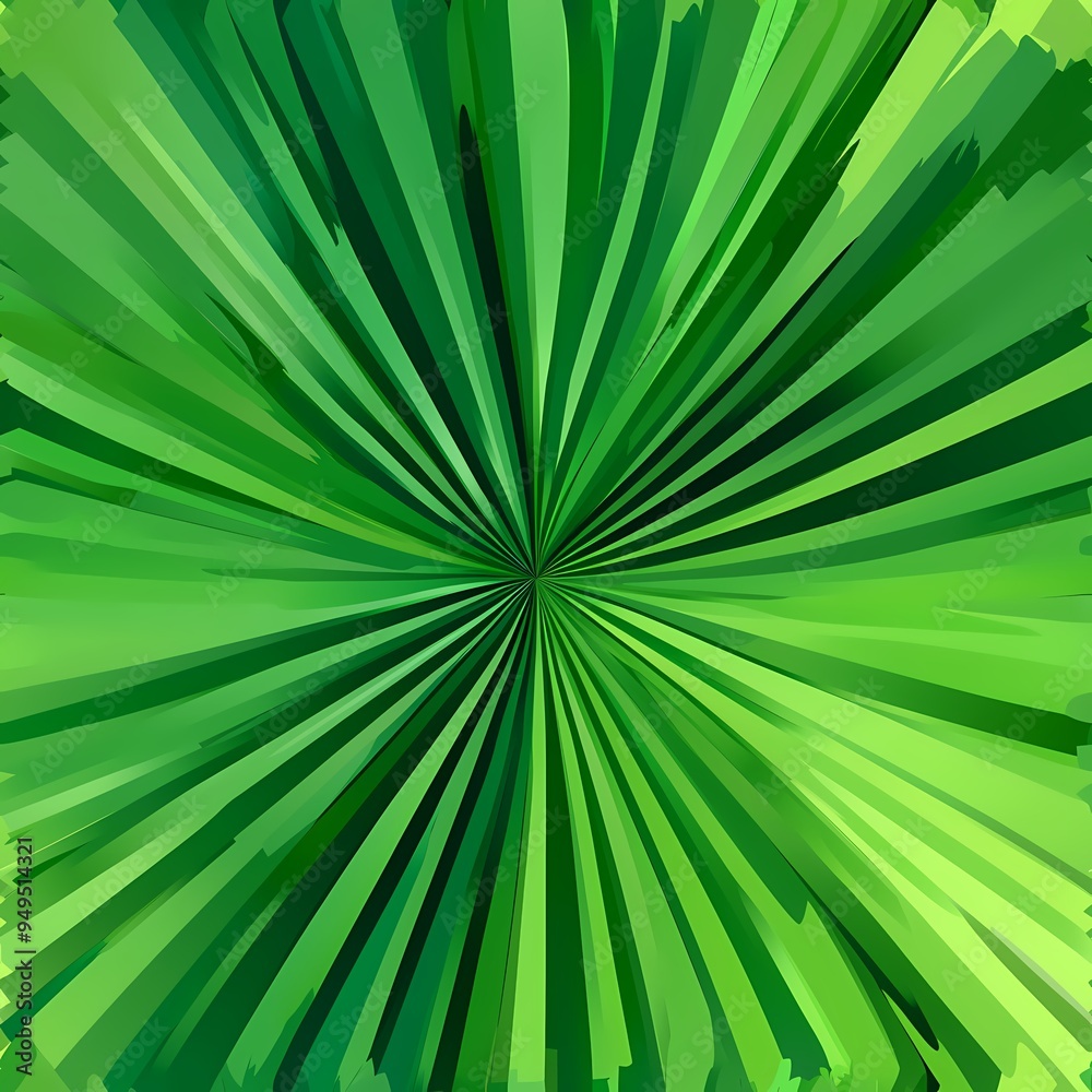 Fototapeta premium Vibrant green abstract radial pattern with textured lines.
