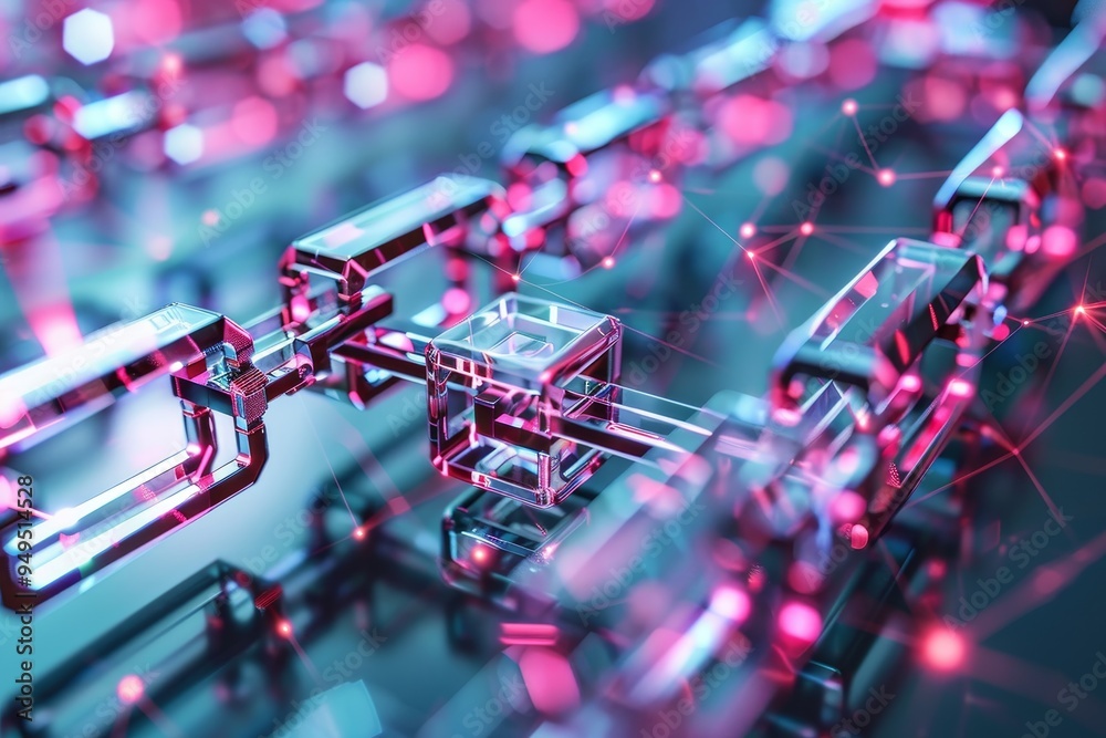Network of interconnected blocks forming a chain link in a digital environment, Show the interconnected network of blocks in a blockchain Network of interconnected blocks forming a chain link in a digital environment, Show the interconnected network of blocks in a blockchain