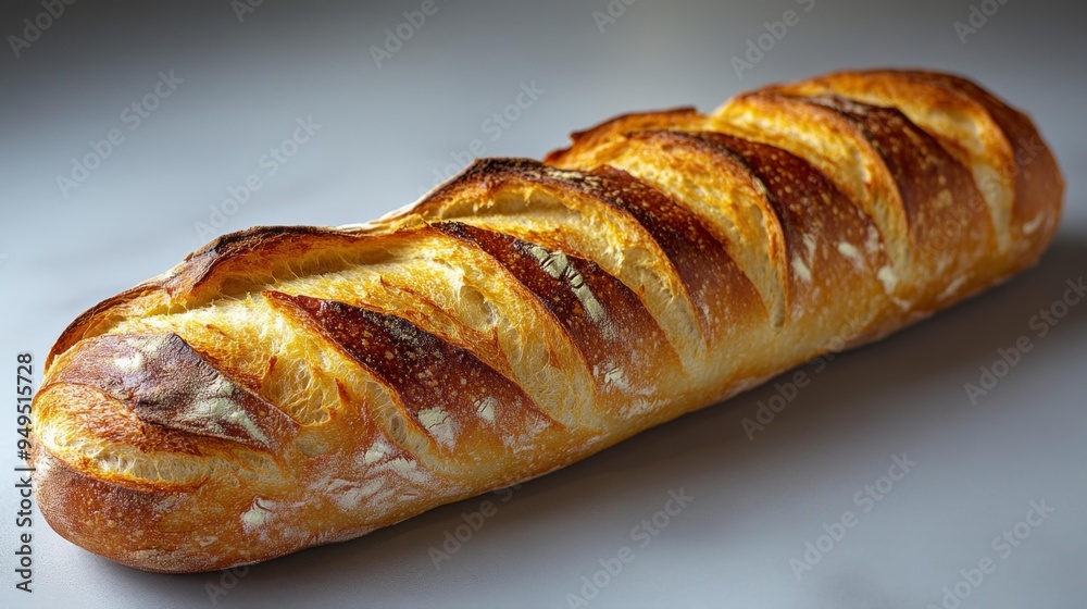 Fresh Artisan Baguette on Light Background Generative AI Fresh Artisan Baguette on Light Background Generative AI
