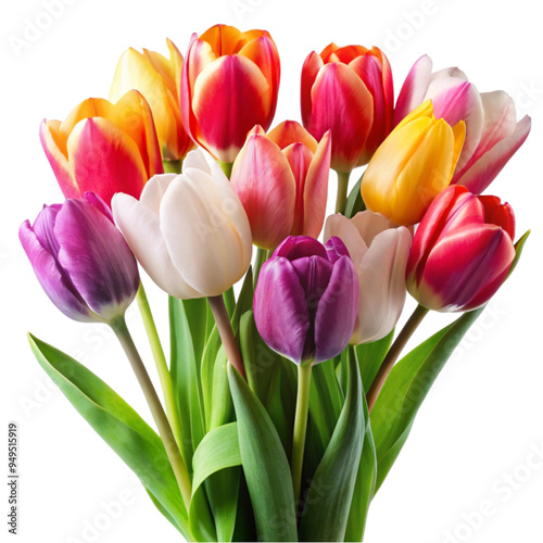 Set of tulip flowers isolated on a transparent background