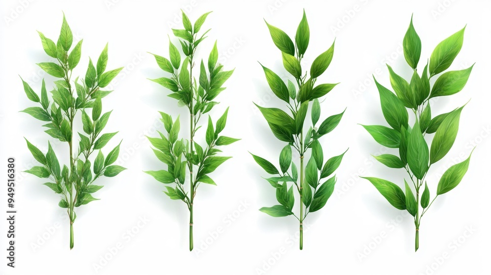 Fototapeta premium Vibrant Green Plant Stems Isolated on White Generative AI