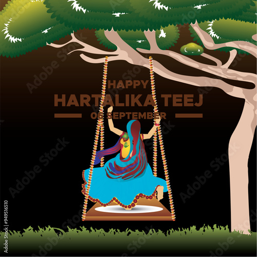 Hartalika Teej,6 September, Hartalika Teej held on 6 September, greeting card, social media post design template, Hartalika Teej stock or vector illustration.