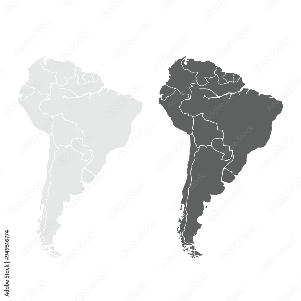 Map of south america. Argentina, Brazil, Chile, Colombia, Ecuador, Peru, Venezuela. Map of south america. Argentina, Brazil, Chile, Colombia, Ecuador, Peru, Venezuela.