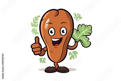 Smiling Tamarind Cartoon Character Giving Thumbs Up Gesture Playful and Cheerful Design for Tamarind Lovers