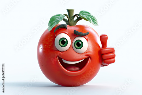 Smiling Tomato Cartoon Character Giving Thumbs Up Gesture Playful and Cheerful Design for Tomato Lovers