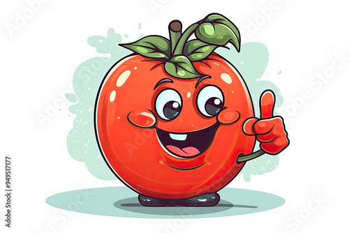 Smiling Tomato Cartoon Character Giving Thumbs Up Gesture Playful and Cheerful Design for Tomato Lovers