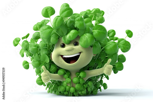 Smiling Watercress 3D Character Giving Thumbs Up Gesture Playful and Cheerful Design for Leafy Vegetable Lovers
