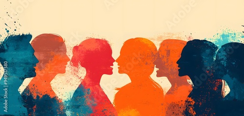 Engaging Faces Amidst Rich Colors: A Celebration of Diversity and Communication in Unity. People Diversity Concept. photo
