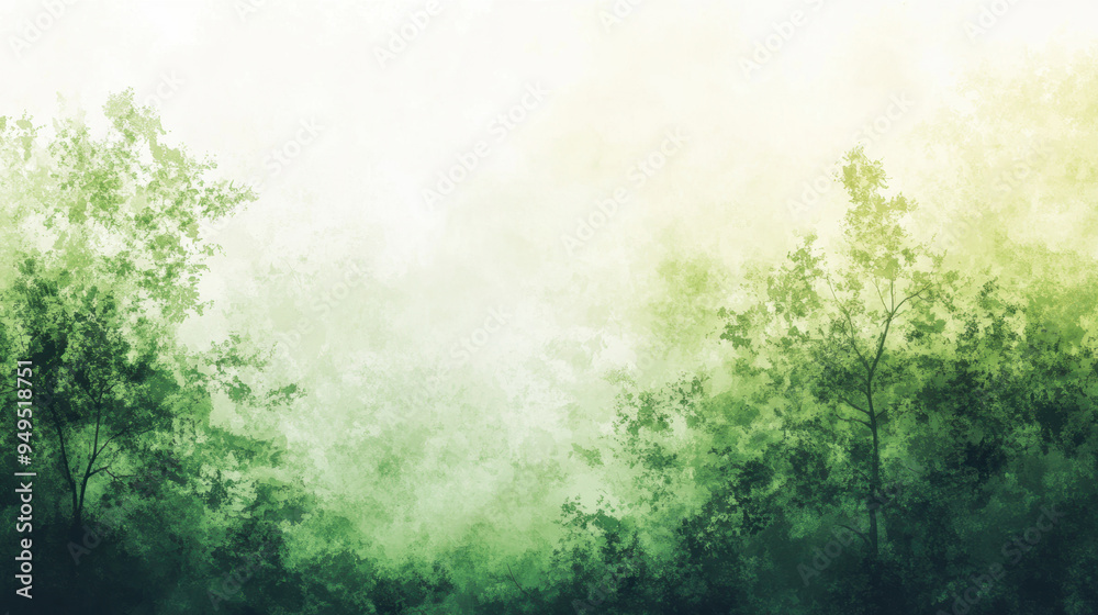 Green Trees Foggy Sky.