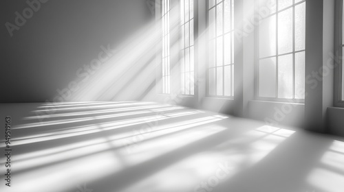 Sunlit Empty Room with Large Windows Generative AI