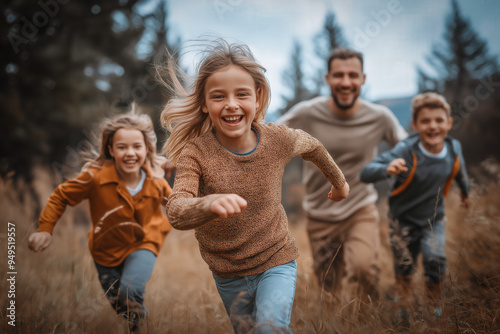 Family Playing In A Front Of House