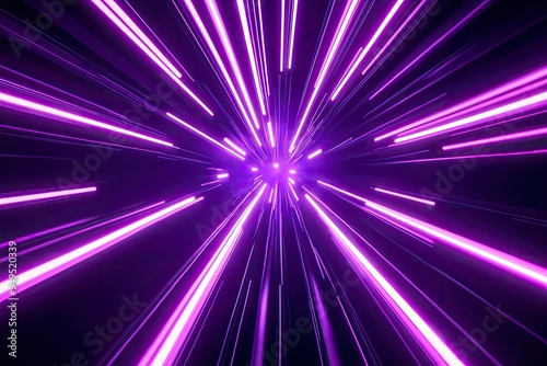 Purple neon light streaks radiating from the center on a dark background, evoking themes of technology, big data, and bots , ai