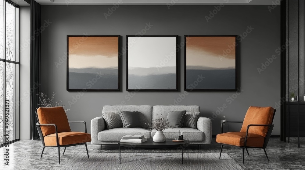 Modern Living Room with Abstract Art Generative AI Modern Living Room with Abstract Art Generative AI