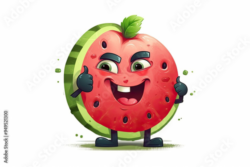 Smiling Watermelon Cartoon Character Giving Thumbs Up Gesture Playful and Cheerful Design for Watermelon Lovers and Refreshing Snack
